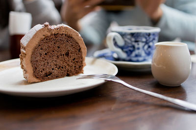 Close-up of cake in plate on table