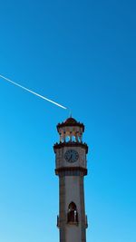 Low angle view of building against clear blue sky