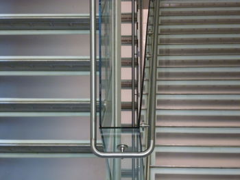 High angle view of railing on staircase