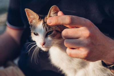 Close-up of man with cat