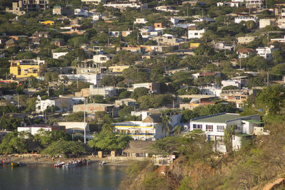 High angle view of buildings in city