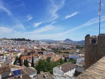 High angle view of townscape against sky