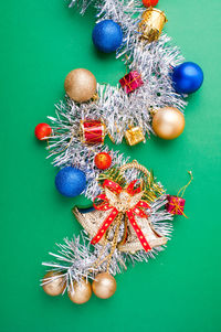 High angle view of christmas decoration on table