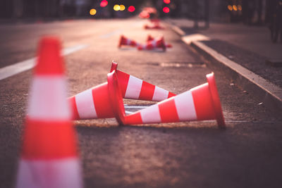 Close-up of flag on road in city