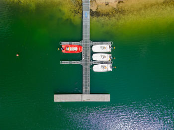 High angle view of boats in sea