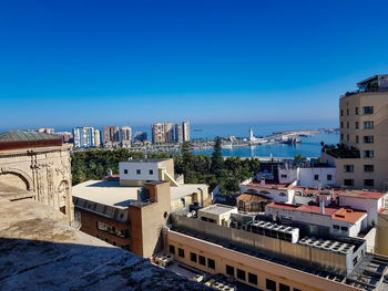 High angle view of buildings in city