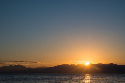 Scenic view of silhouette mountains against sky during sunset