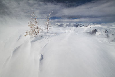 Scenic view of snow covered landscape against sky