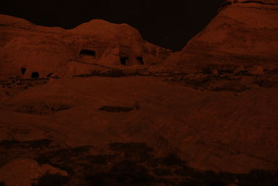 View of rock formations at night