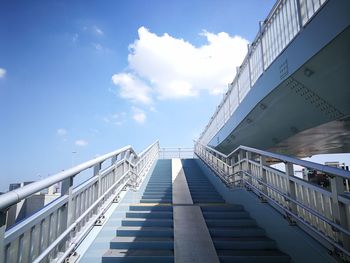 Low angle view of staircase by building against sky