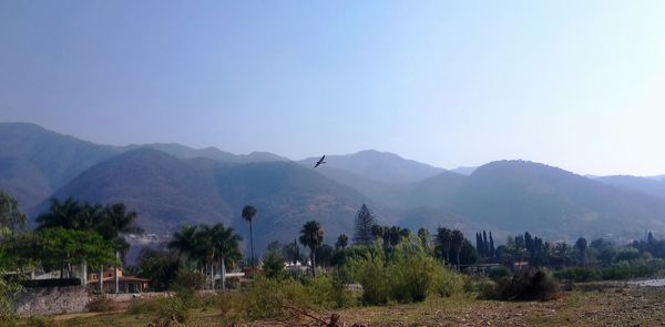 Scenic view of mountains against clear sky