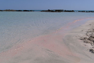 Scenic view of beach against clear sky