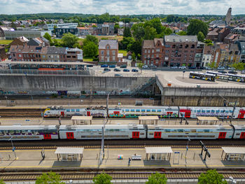 High angle view of buildings in city