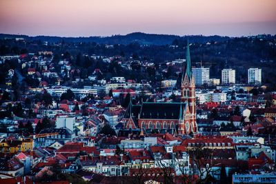 High angle view of townscape against sky at dusk