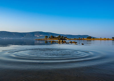 Scenic view of sea against clear blue sky