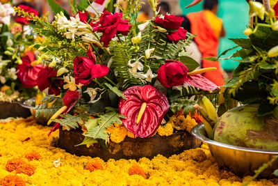 Close-up of multi colored flowering plants in market