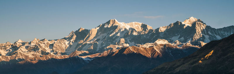 Panoramic view of snowcapped mountains against sky