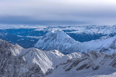 Aerial view of snow covered landscape