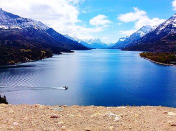 Scenic view of lake against cloudy sky