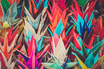 Full frame shot of colorful paper cranes