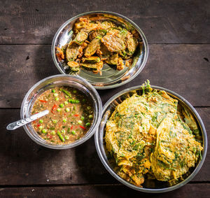 High angle view of vegetables in bowl on table