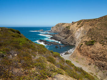 Scenic view of sea against clear sky