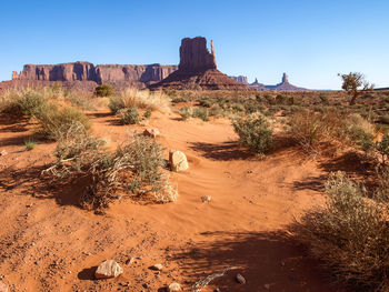 View of desert against clear sky