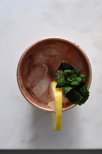 High angle view of drink on table