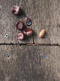 High angle view of bread on wood