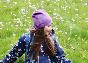 Rear view of woman wearing hat