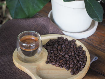 High angle view of coffee beans on table