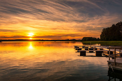 Scenic view of lake against sky during sunset