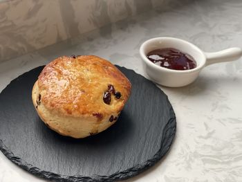 High angle view of dessert in plate on table