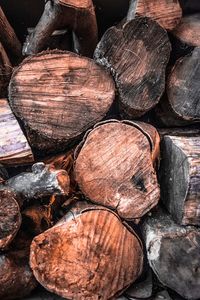 Full frame shot of stacked logs