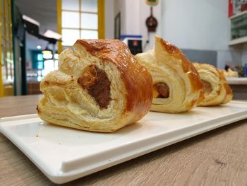 Close-up of breakfast served on table