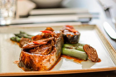 Close-up of meal served in plate