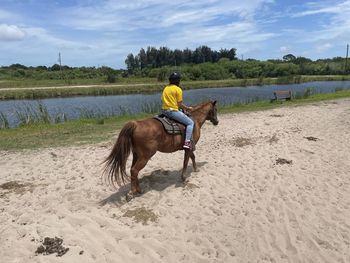 Beautiful girl riding horse