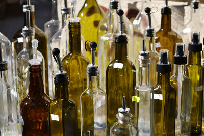 Close-up of wine bottles