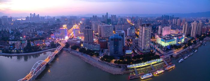 Aerial view of city at night