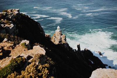 High angle view of rocks on beach