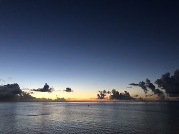 Scenic view of sea against clear sky during sunset