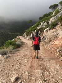 Rear view of woman walking on mountain