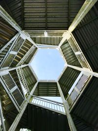 Directly below view of staircase against sky