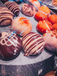 High angle view of dessert on table