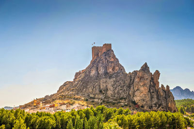 Rock formations on mountain against sky