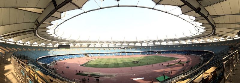 High angle view of soccer field