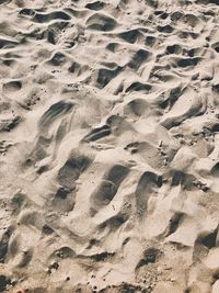 High angle view of footprints on sand