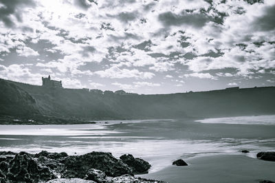 Scenic view of sea against sky during winter
