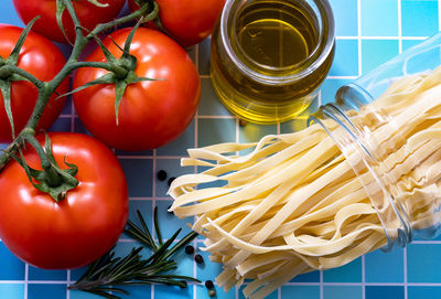 High angle view of food on table