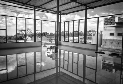 View of balcony through window